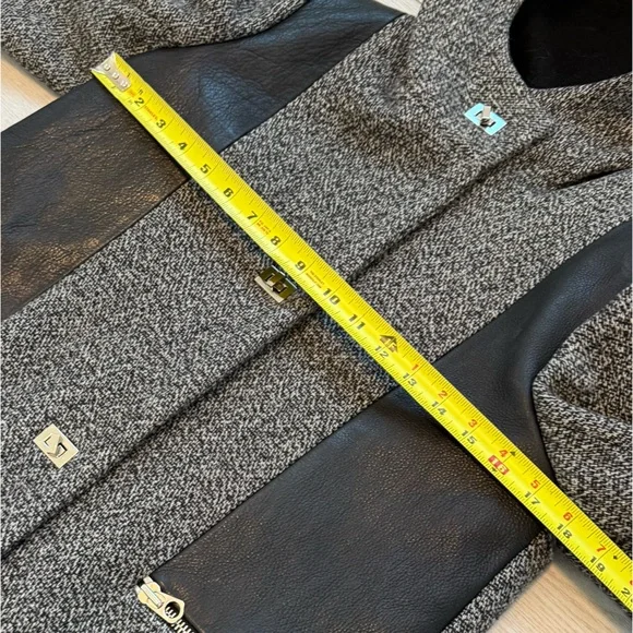 Sandro Paris 36 wool cowhide leather peacoat jacket grey black tweed luxury fall - Picture 4 of 12